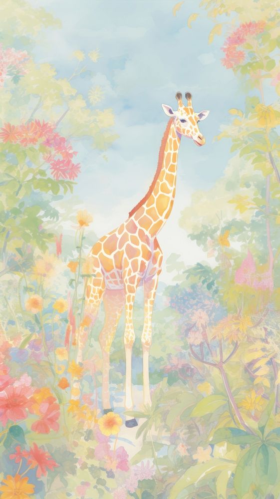 Giraffe in a garden wildlife painting animal.