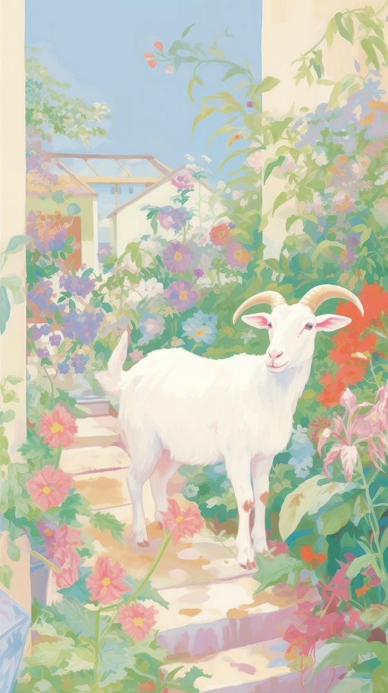 Goat in a garden livestock painting animal.