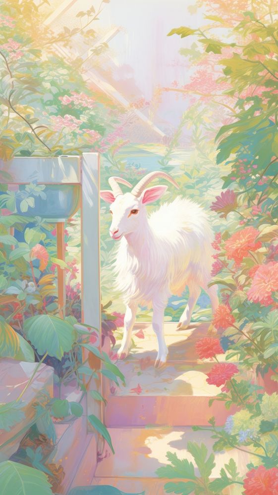 Goat in a garden outdoors painting nature.