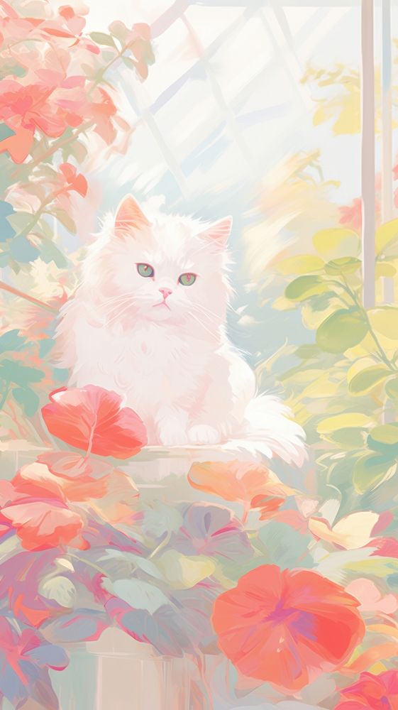 Kitten in a garden painting drawing animal.