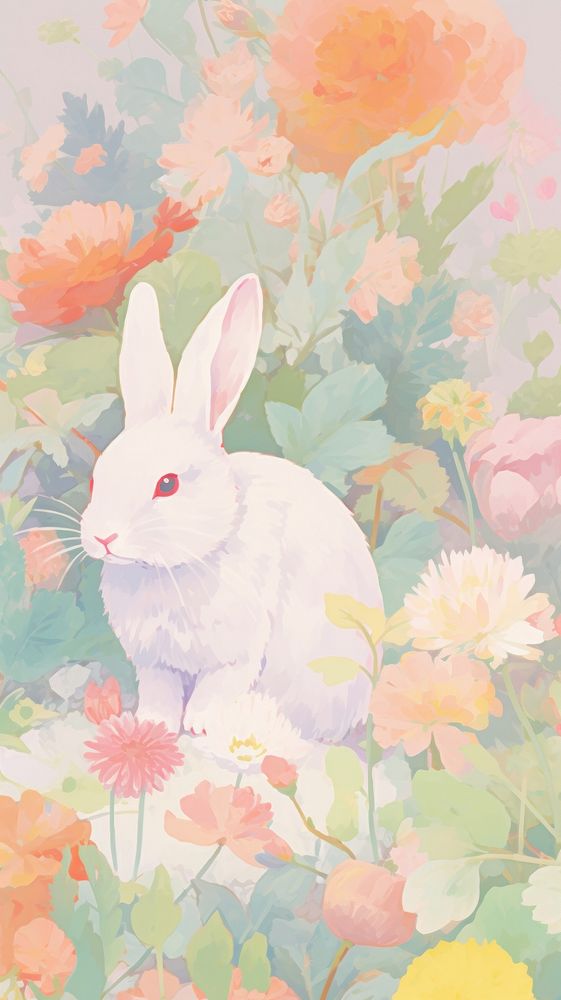 Rabbit in a garden painting drawing rodent.