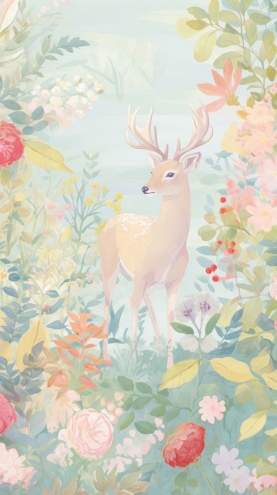 Reindeer in a garden backgrounds painting pattern.