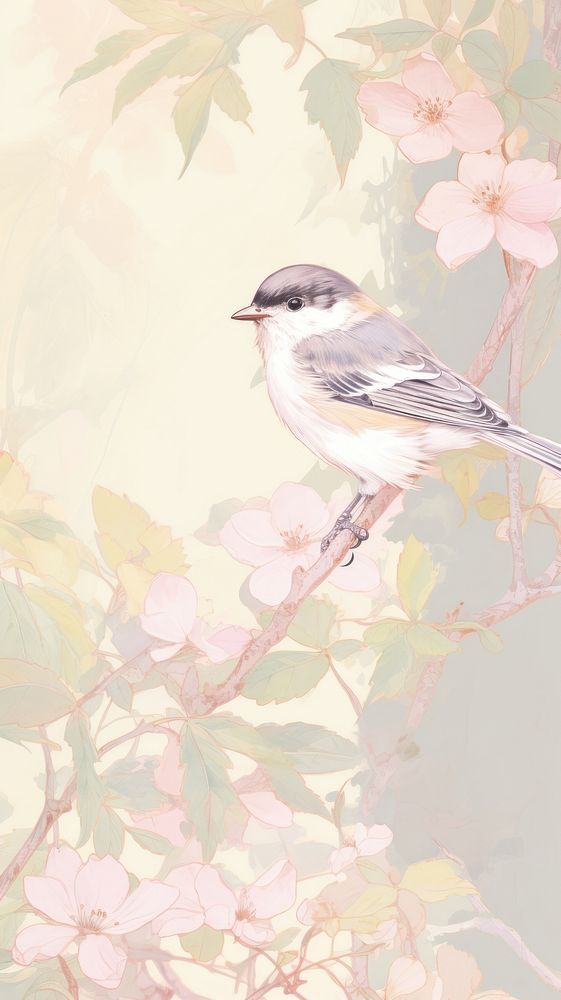 Small bird on a branch sparrow animal sketch.