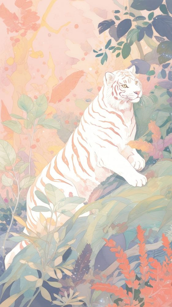 Tiger in a forest painting drawing animal.
