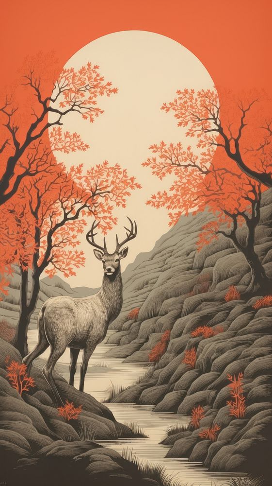 Deer painting nature animal.