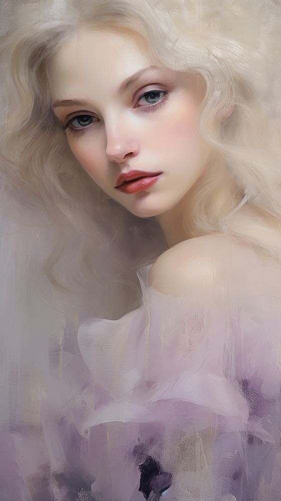 Pastel lilac purple cream painting portrait adult.