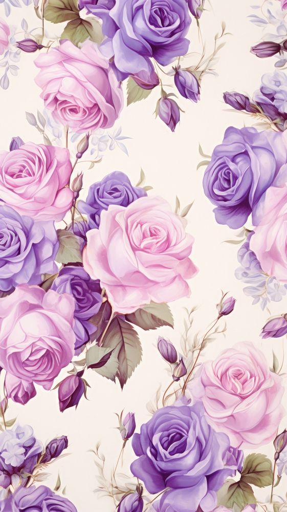 Purple roses repeated pattern backgrounds painting flower.