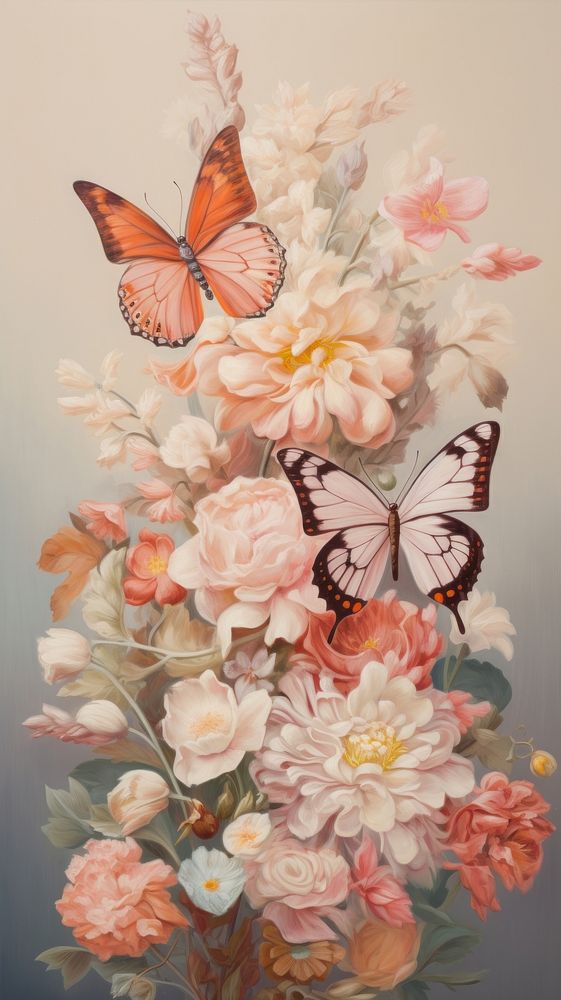 Butterflies and flower painting pattern plant.