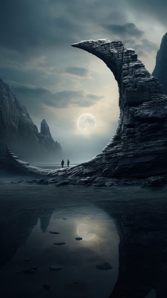 Cool wallpaper moon crescent reflection landscape astronomy.