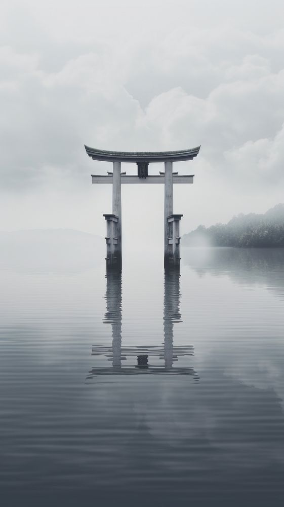 Cool wallpaper torii gate reflection lake spirituality.