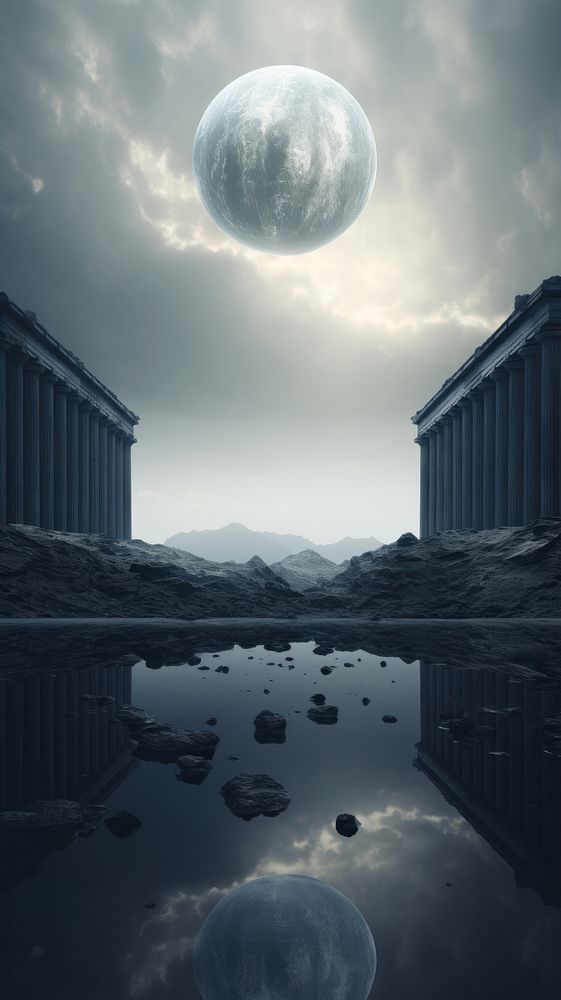 Grey tone wallpaper greek temple architecture reflection astronomy.