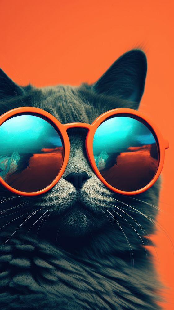 Cat with sunglasses portrait animal mammal.