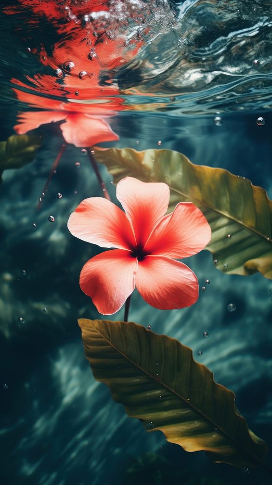 Tropical leaf and flower underwater outdoors nature.