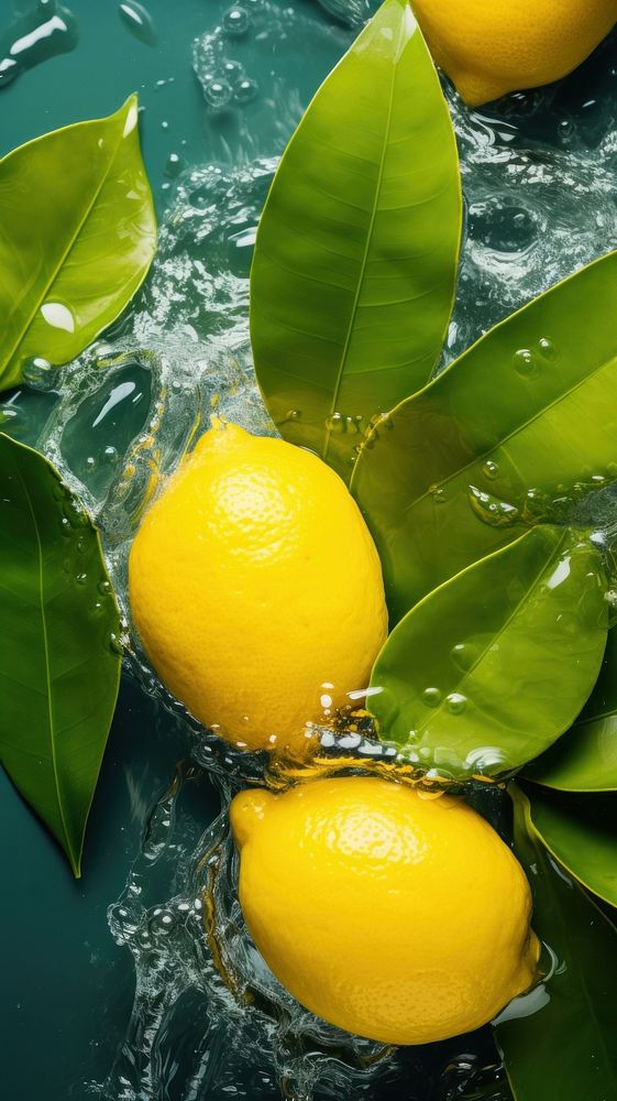 Tropical leaf and lemon fruit plant food.