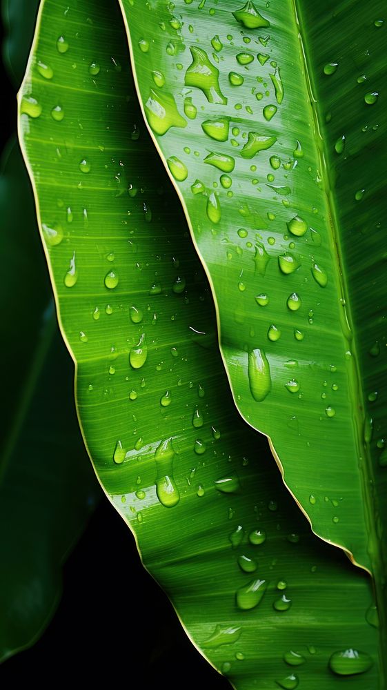 Wet banana leaf green backgrounds outdoors.
