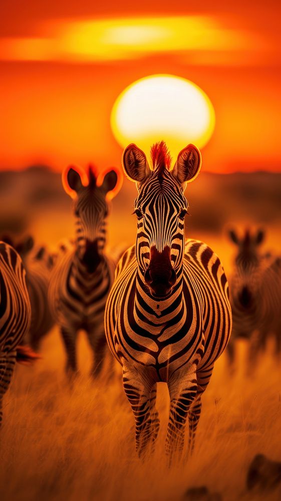 Zebras in africa against sunset wildlife outdoors animal.
