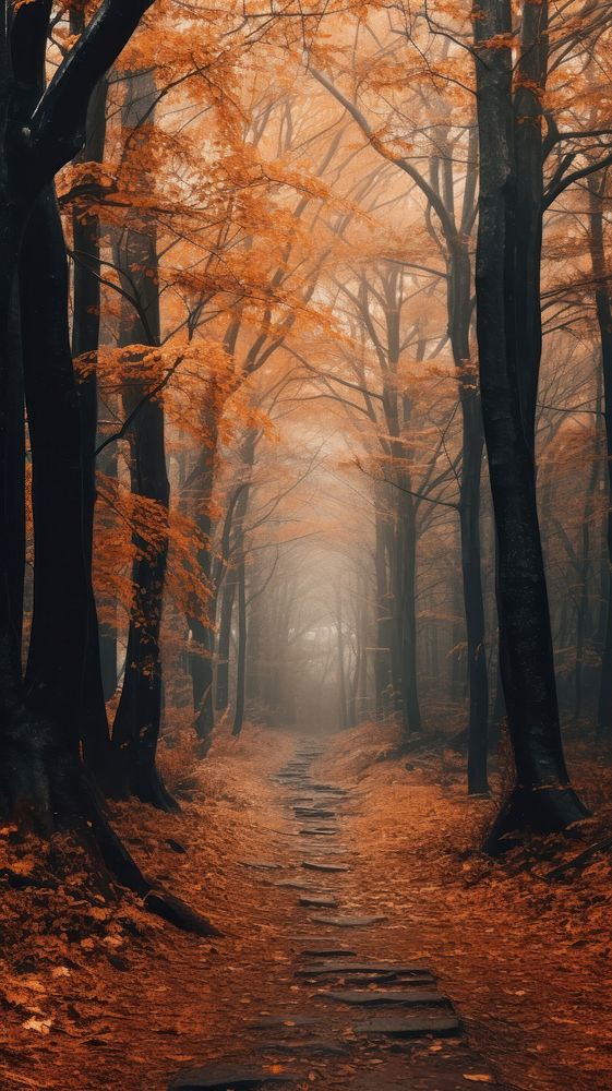 Autumn forest outdoors nature fog.