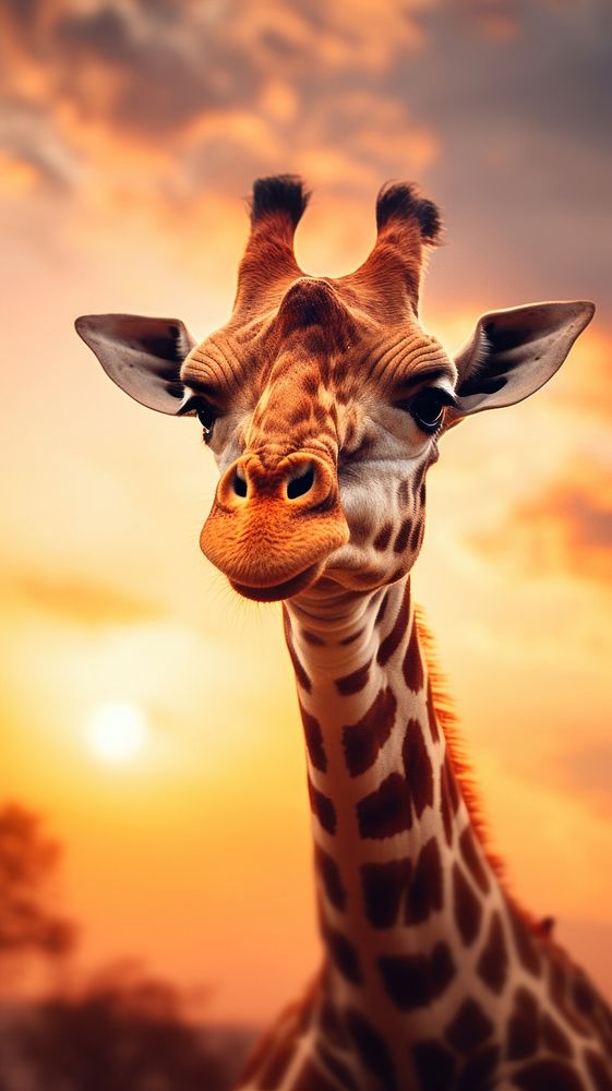 Wild animal against sunset wildlife giraffe mammal.