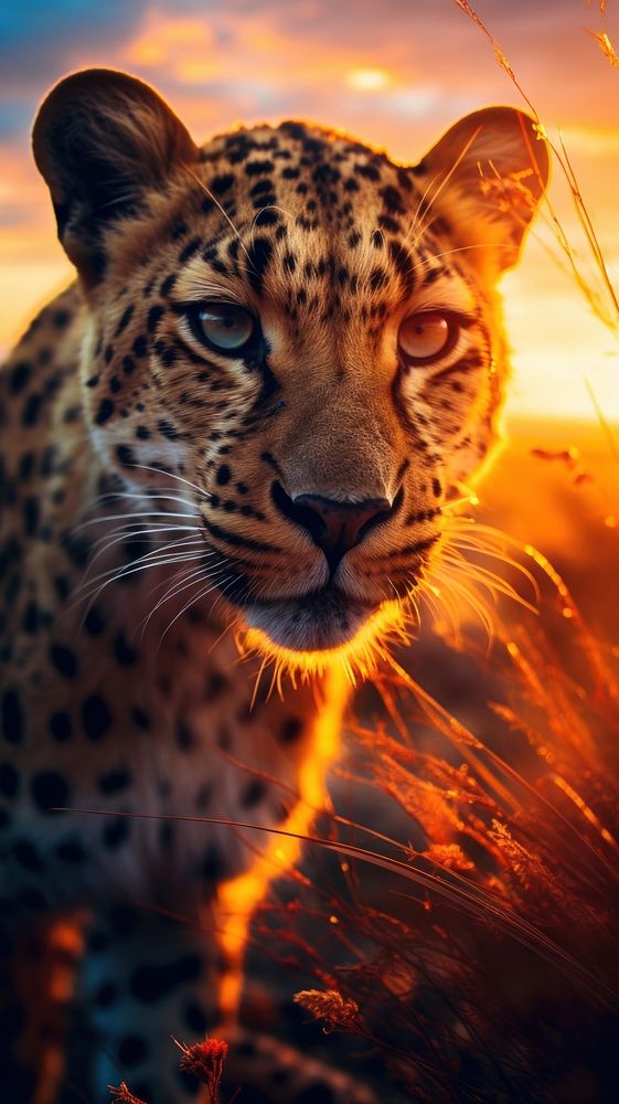 Wild animal against sunset wildlife outdoors leopard.