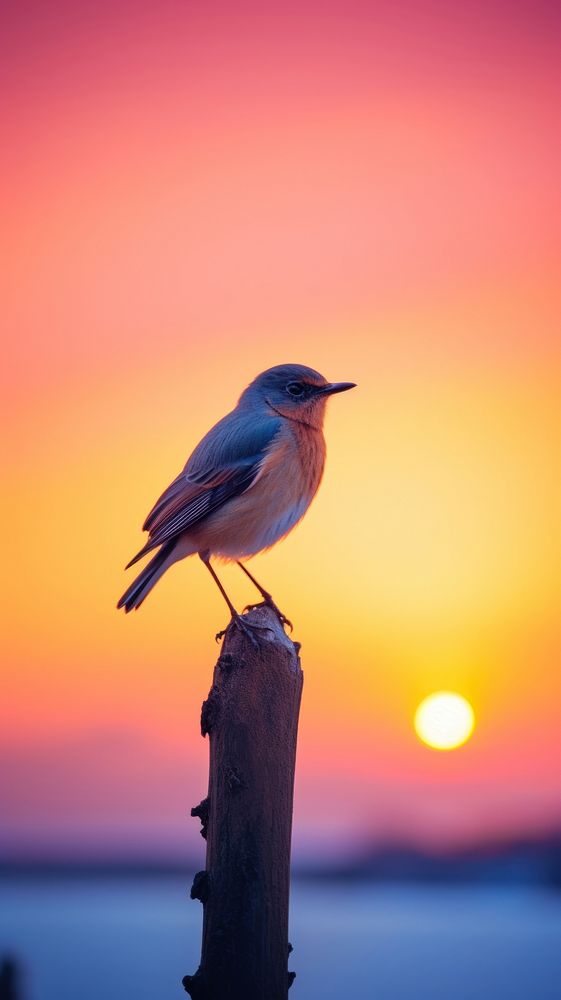 Bird against sunset sky outdoors animal.