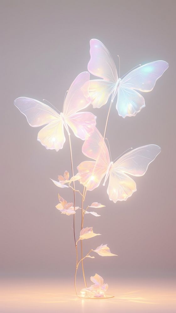 Pastel hologram with butterflys flower petal plant.