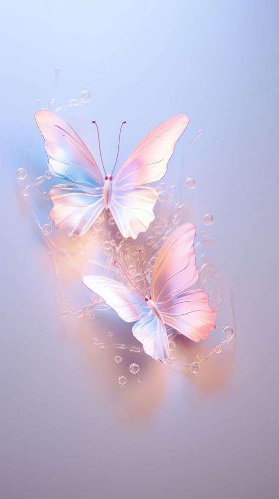 Pastel hologram with butterflys animal insect nature.