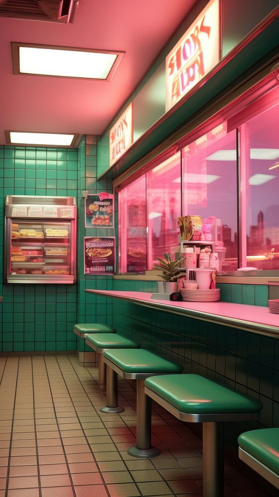 Inside fast food shop architecture illuminated accessories.
