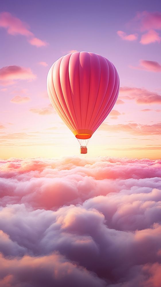 Balloon with pink sunset aircraft outdoors vehicle.