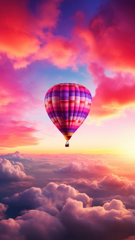 Balloon with pink sunset aircraft outdoors vehicle.