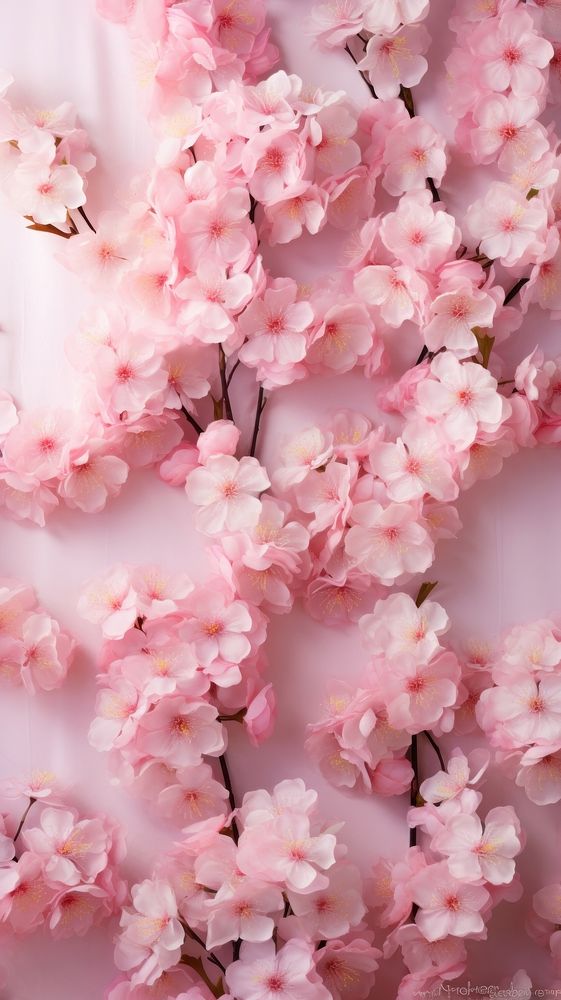 Pink cherry blossom flowers wall backgrounds petal plant.