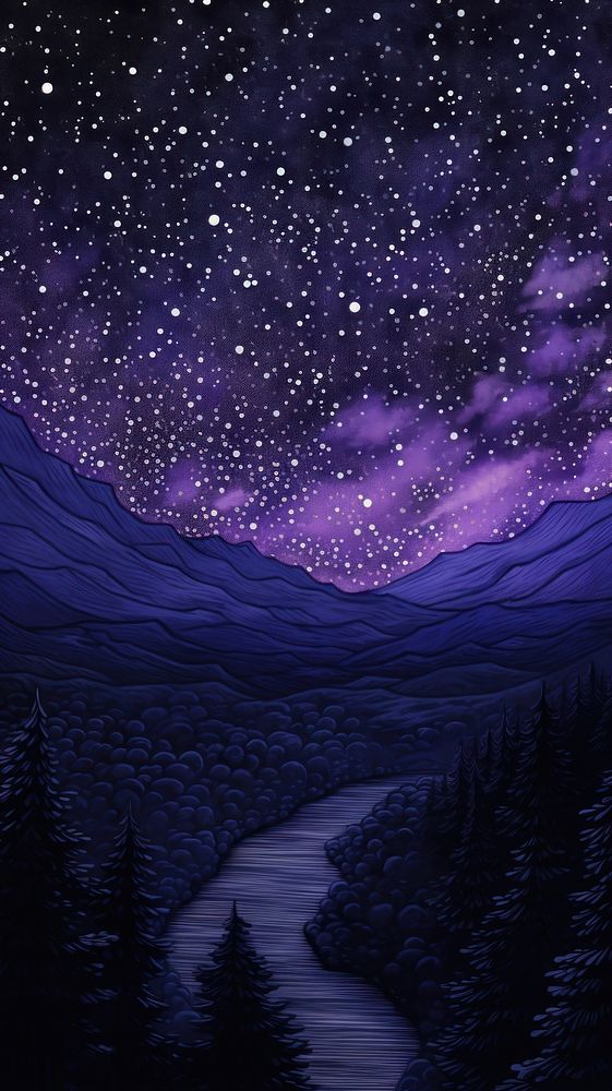 Landscape purple night sky.