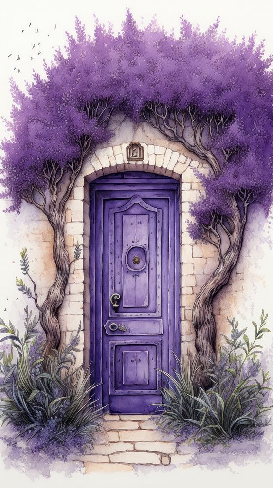 Illustration of purple door lavender flower plant.