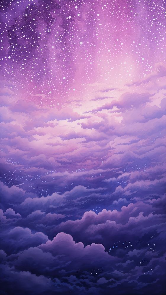 Illustration of purple galaxy sky landscape outdoors.