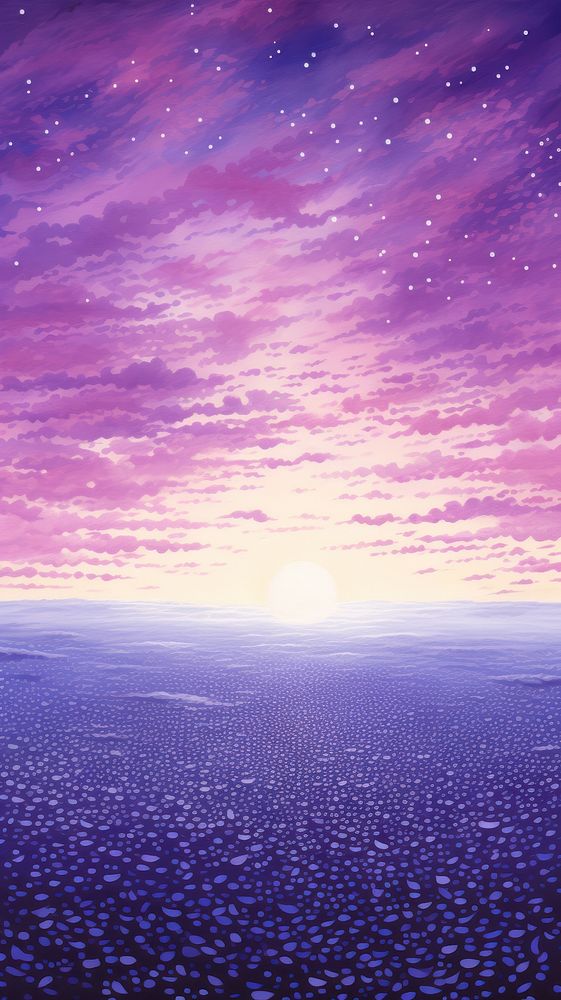 Illustration of purple sunset sky landscape outdoors horizon.