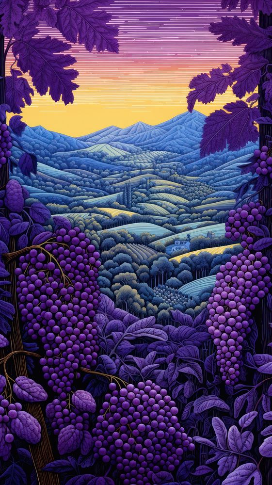 Illustration of purple walla landscape outdoors painting.