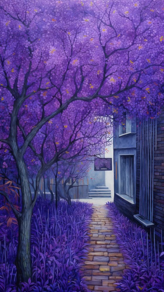 Illustration of purple walls lavender outdoors painting.