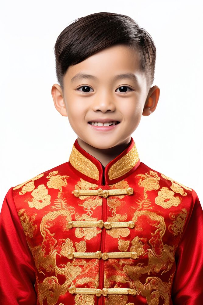 Traditional chinese costumes portrait photo white background.