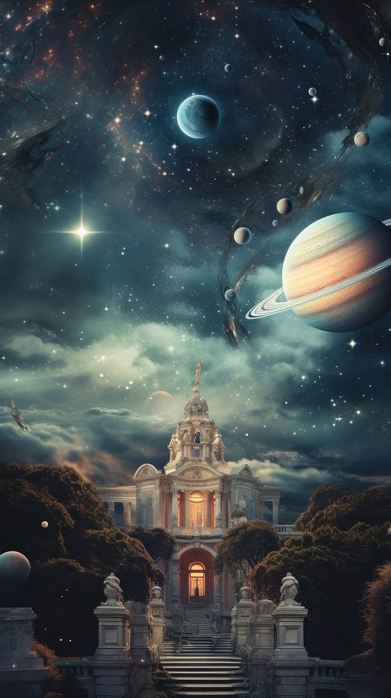 Cool wallpaper vintage clocktower planet space astronomy.