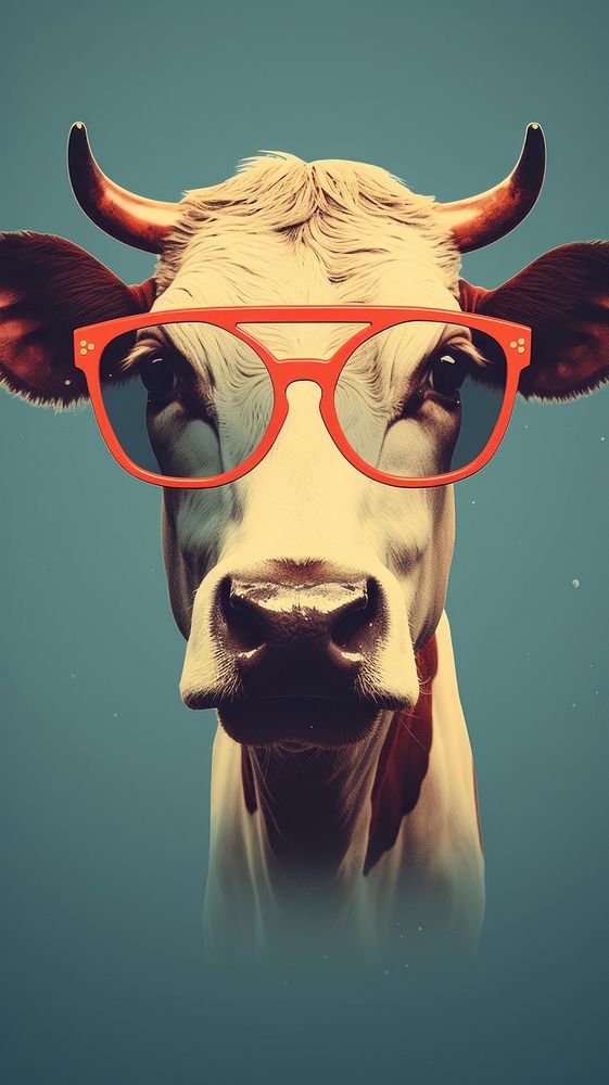 Retro film of a cow sunglasses livestock mammal.