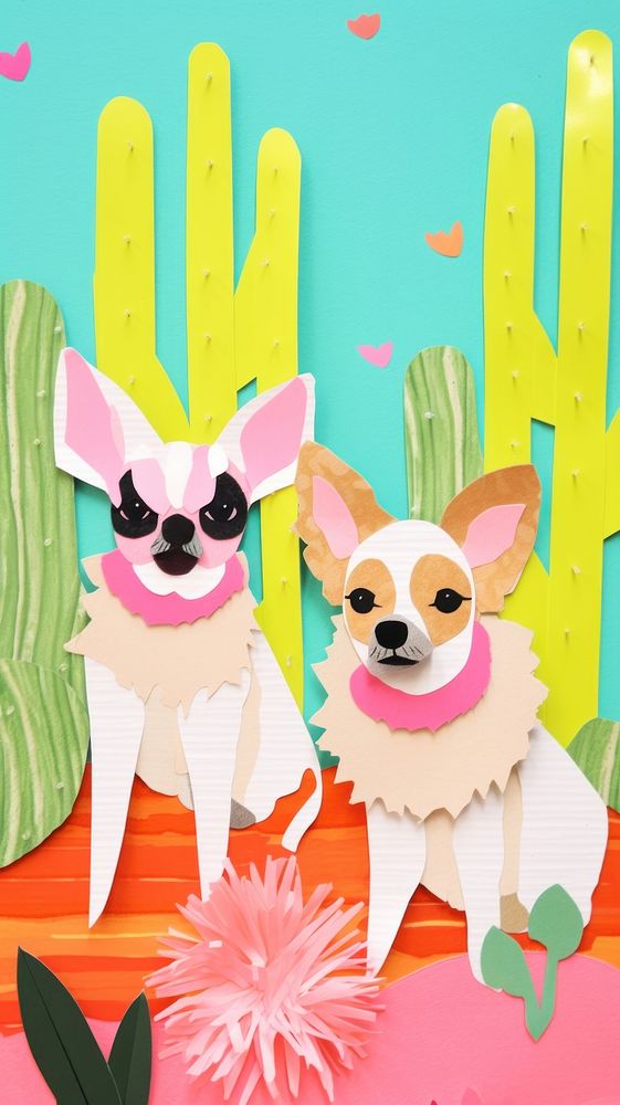 2 Chihuahua dogs memphis shape craft chihuahua mammal animal.
