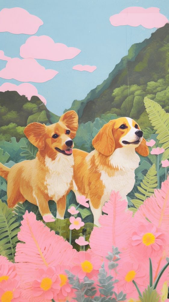 2 corgi dogs craft outdoors painting animal.