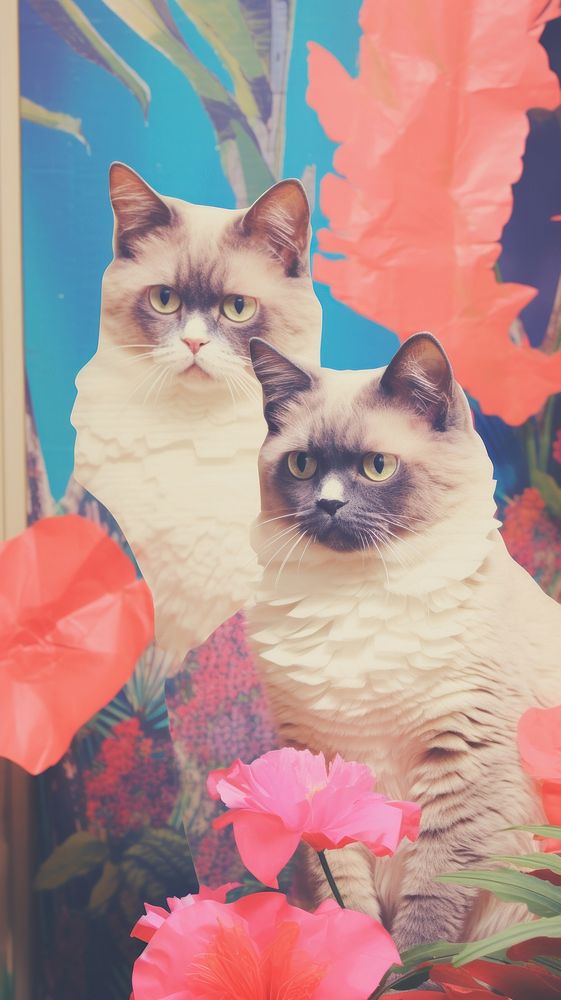 2 grumpy cats craft portrait animal mammal.