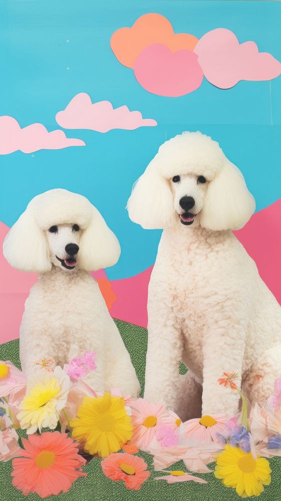 2 poodle dogs craft animal mammal flower.