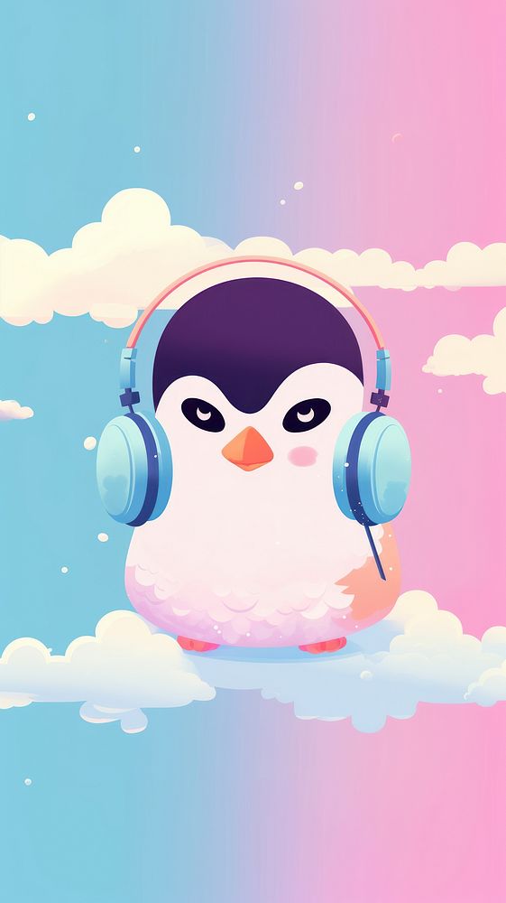 A cute penguin headphones headset cartoon.