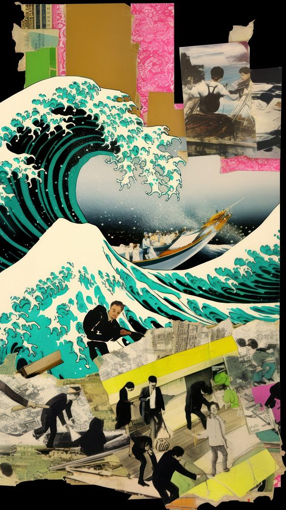 Tsunami painting collage art.