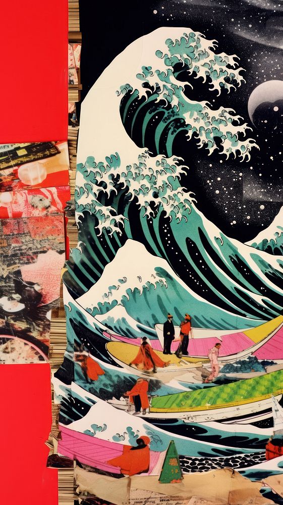 Tsunami collage comics art.