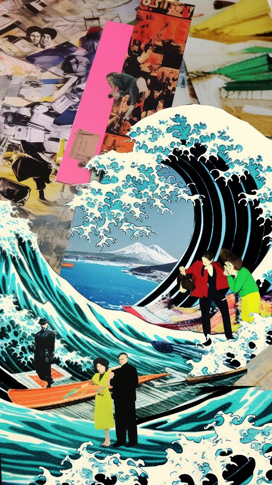 Tsunami painting collage comics.