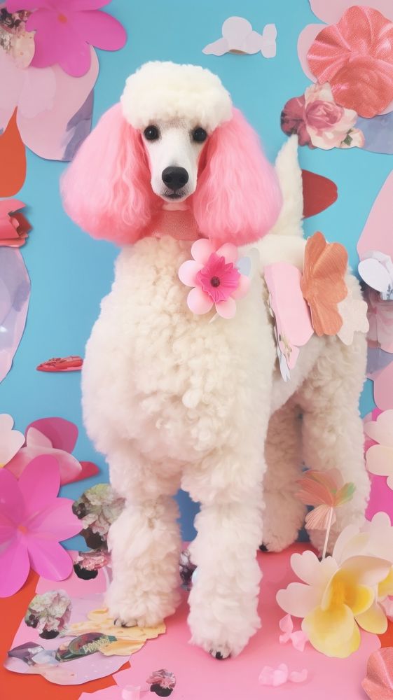 A fashionable poodle dog craft animal mammal plant.