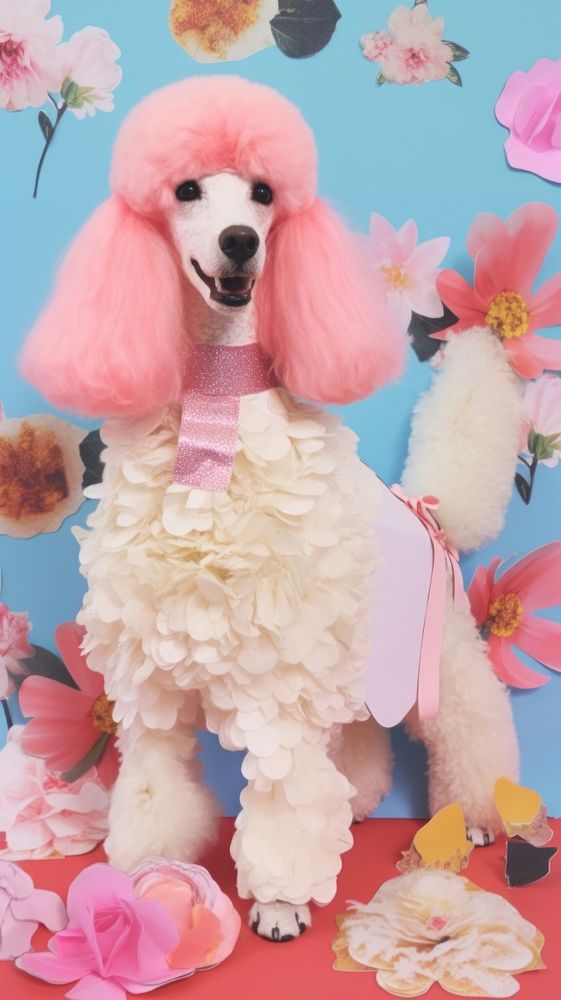 A fashionable poodle dog craft animal mammal flower.