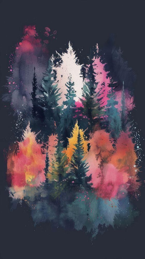 Forest watercolor wallpaper tree abstract painting.